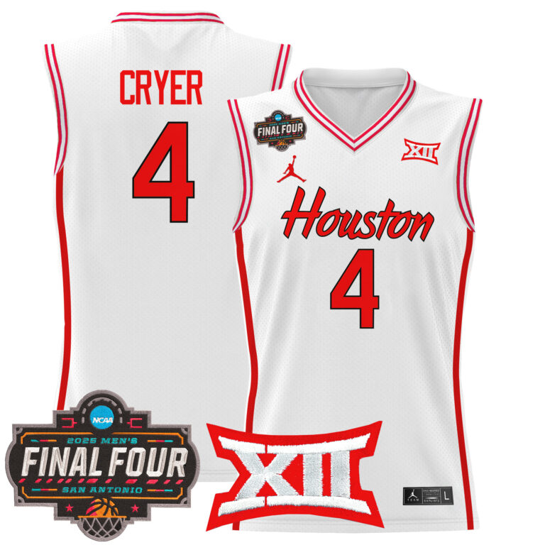 Men Houston Cougars #4 Cryer white 2025 Final Four Patch NCAA Jerseys